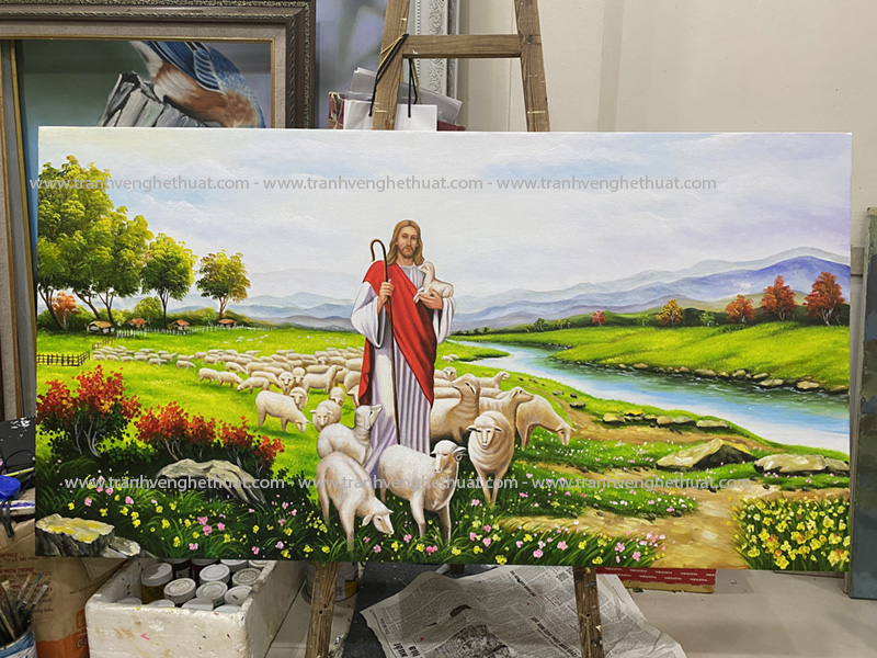 Tranh chúa chăn chiên,Tranh công giáo ,tranh đức mẹ lên trời, tranh vẽ nghệ thuật , tranh lòng chúa thương xót  