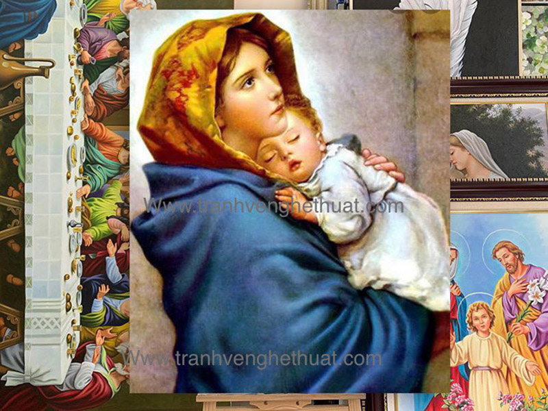 Tranh công giáo,tranh đưc mẹ bế con ,tranh vẽ nghệ thuật , tranh lòng chúa thương xót,tranh đức mẹ lên trời 