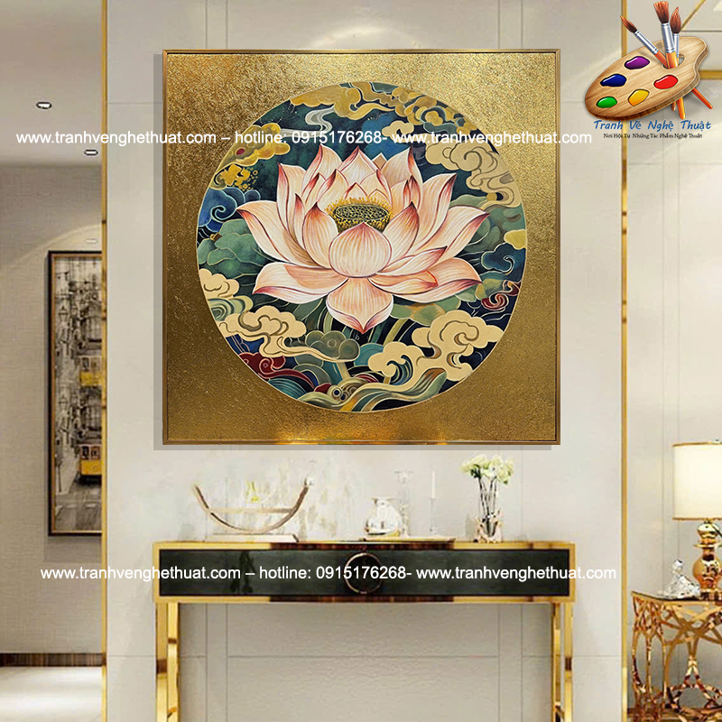Tranh sen treo phòng khách, tranh bạch liên hoa, tranh bạch liên hạ chí, Tranh vẽ nghệ thuật, tranh trang tri phòng khách, tranh treo phong khách hiện đại, tranh treo phòng khách indochina