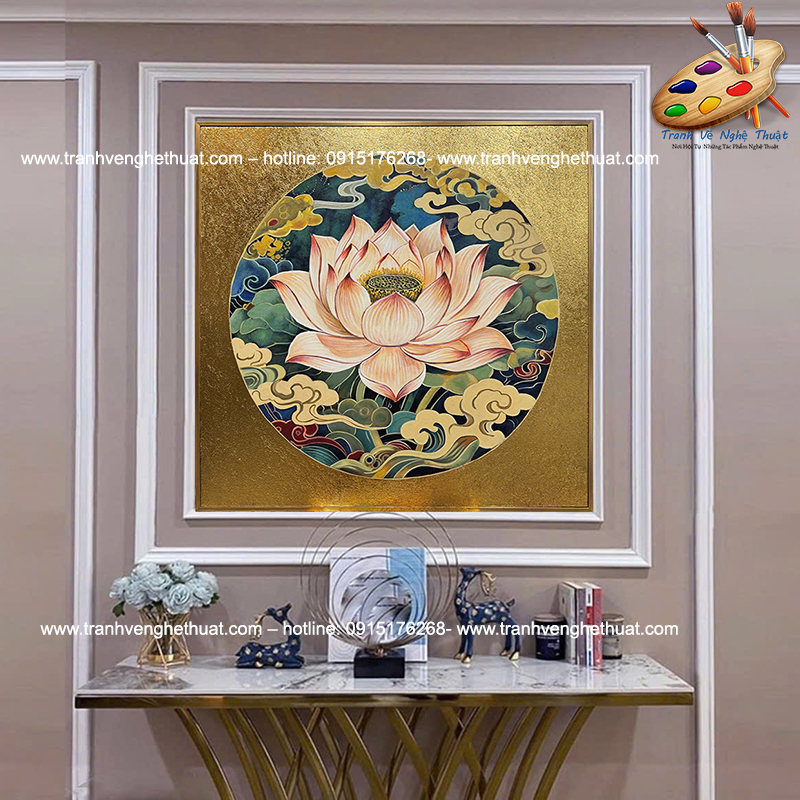 Tranh sen treo phòng khách, tranh bạch liên hoa, tranh bạch liên hạ chí, Tranh vẽ nghệ thuật, tranh trang tri phòng khách, tranh treo phong khách hiện đại, tranh treo phòng khách indochina