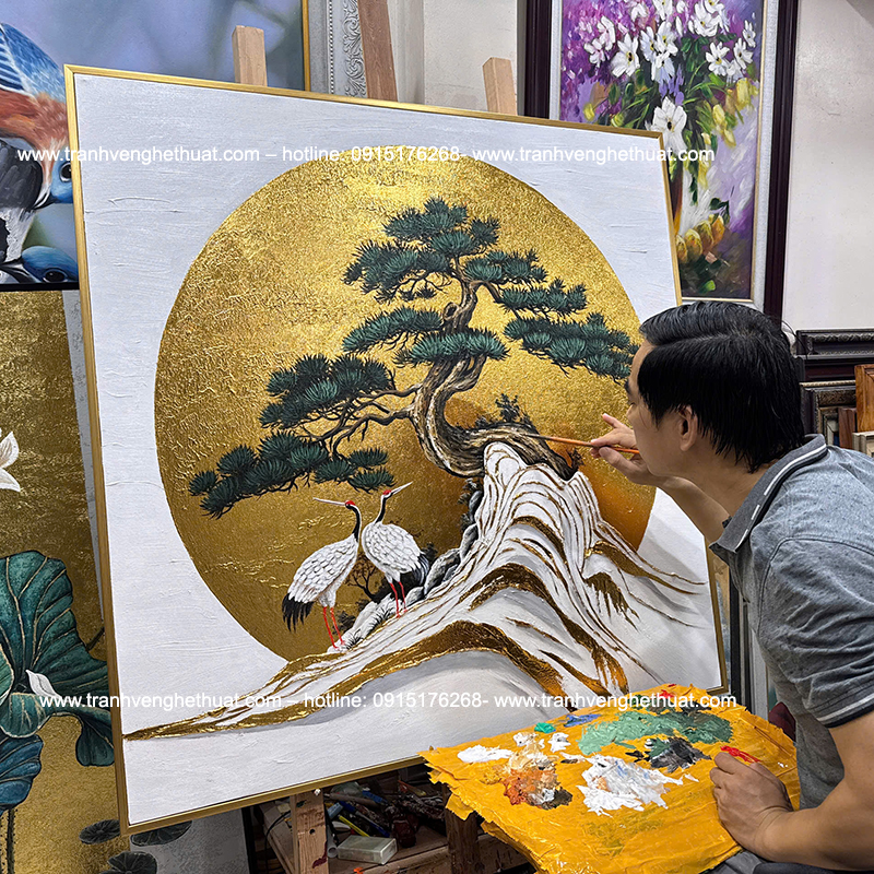 Tranh tùng hạc diên niên, tranh trang trí phòng khách, tranh treo phong khách hiện đại, tranh phong cảnh treo phòng khách hiện đại, tranh treo văn phòng, tranh treo tường phòng khách, tranh vẽ nghệ thuật