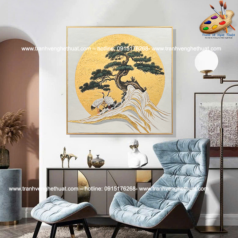Tranh tùng hạc diên niên, tranh trang trí phòng khách, tranh treo phong khách hiện đại, tranh phong cảnh treo phòng khách hiện đại, tranh treo văn phòng, tranh treo tường phòng khách, tranh vẽ nghệ thuật