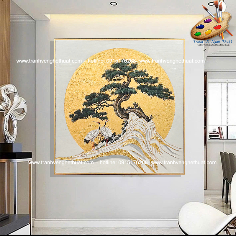 Tranh tùng hạc diên niên, tranh trang trí phòng khách, tranh treo phong khách hiện đại, tranh phong cảnh treo phòng khách hiện đại, tranh treo văn phòng, tranh treo tường phòng khách, tranh vẽ nghệ thuật