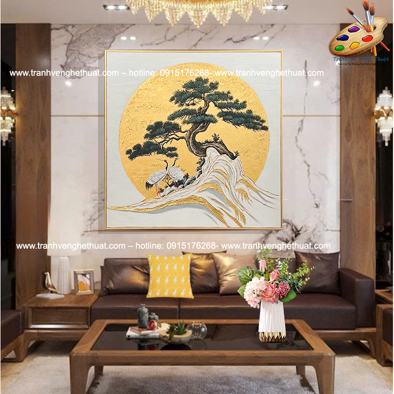Tranh tùng hạc diên niên, tranh trang trí phòng khách, tranh treo phong khách hiện đại, tranh phong cảnh treo phòng khách hiện đại, tranh treo văn phòng, tranh treo tường phòng khách, tranh vẽ nghệ thuật