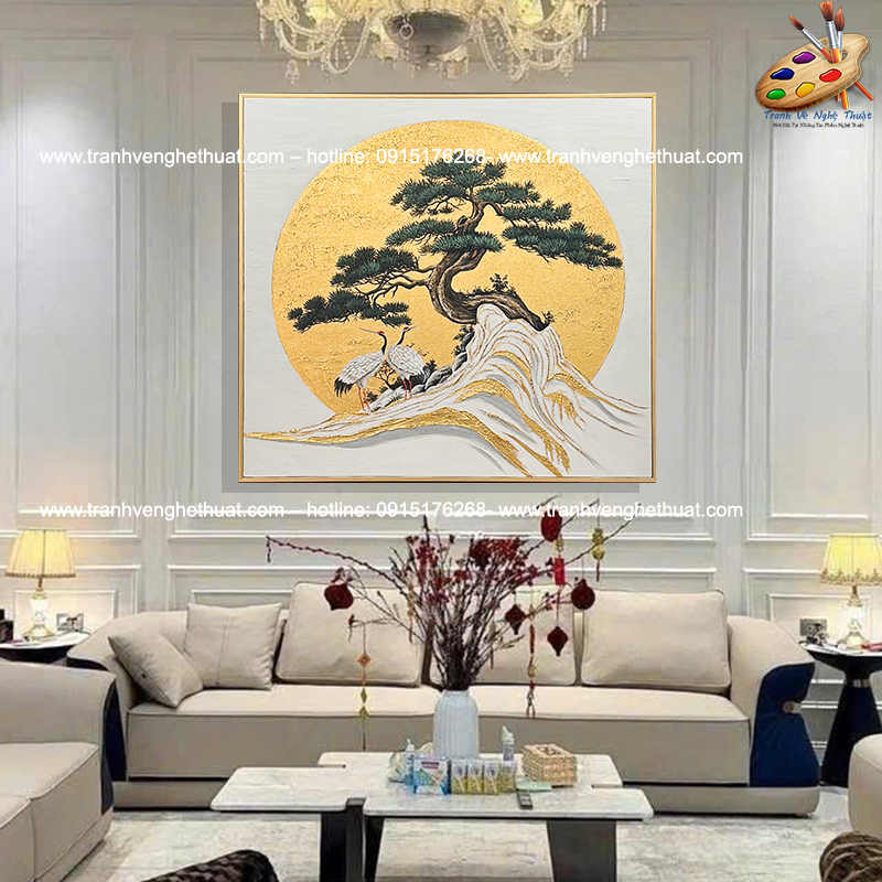 Tranh tùng hạc diên niên, tranh trang trí phòng khách, tranh treo phong khách hiện đại, tranh phong cảnh treo phòng khách hiện đại, tranh treo văn phòng, tranh treo tường phòng khách, tranh vẽ nghệ thuật